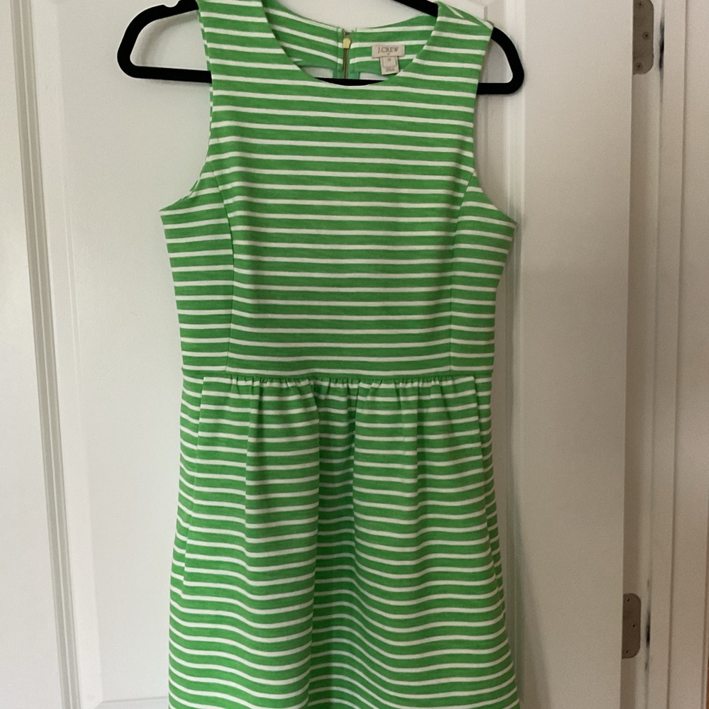 J. Crew Green and White Sleeveless Sundress